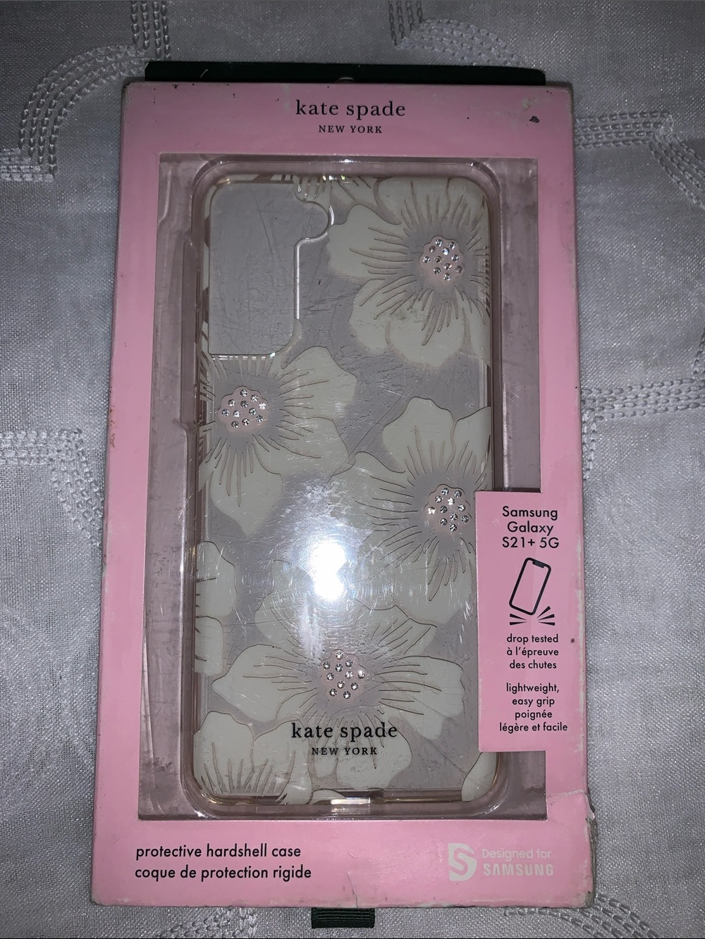 kate spade floral hardshell phone case for Samsung Galaxy S21+ in white and pink